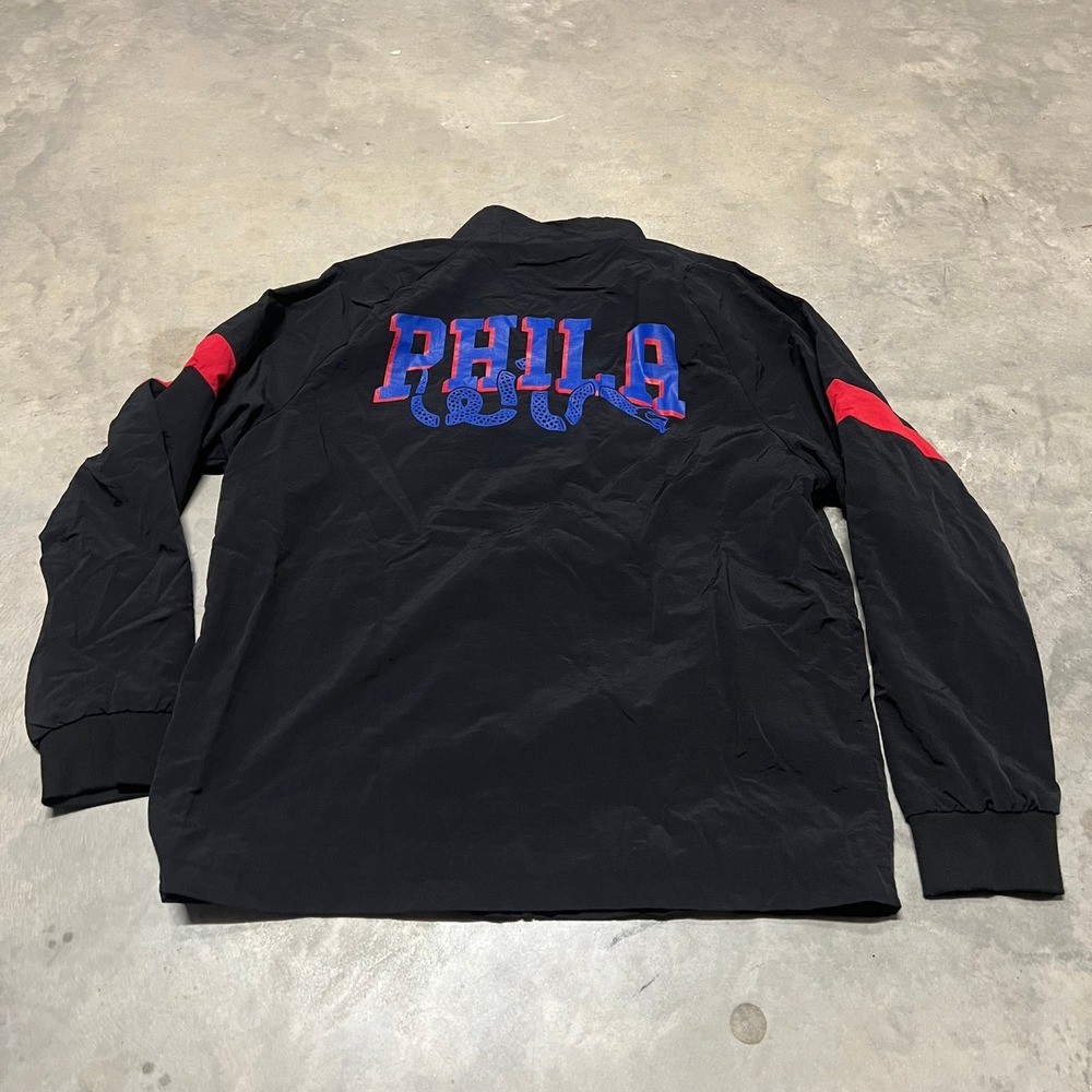 NBA Philadelphia 76ers Windbreaker Jacket Mens Medium Black Full Zip PHILA Snake